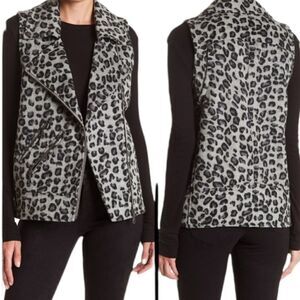 NEW JOLT leopard gray and black big cat zip collared moto‎ vest L